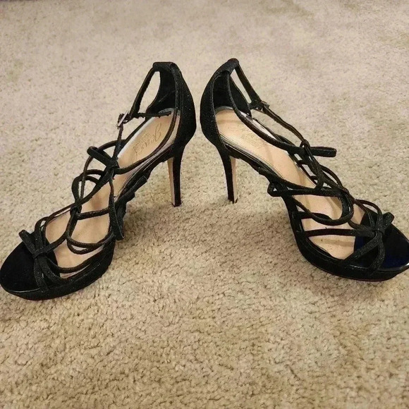 Jewel Badgley MischKa Black Sparkle Strappy Heels Size 8 - Picture 2 of 7